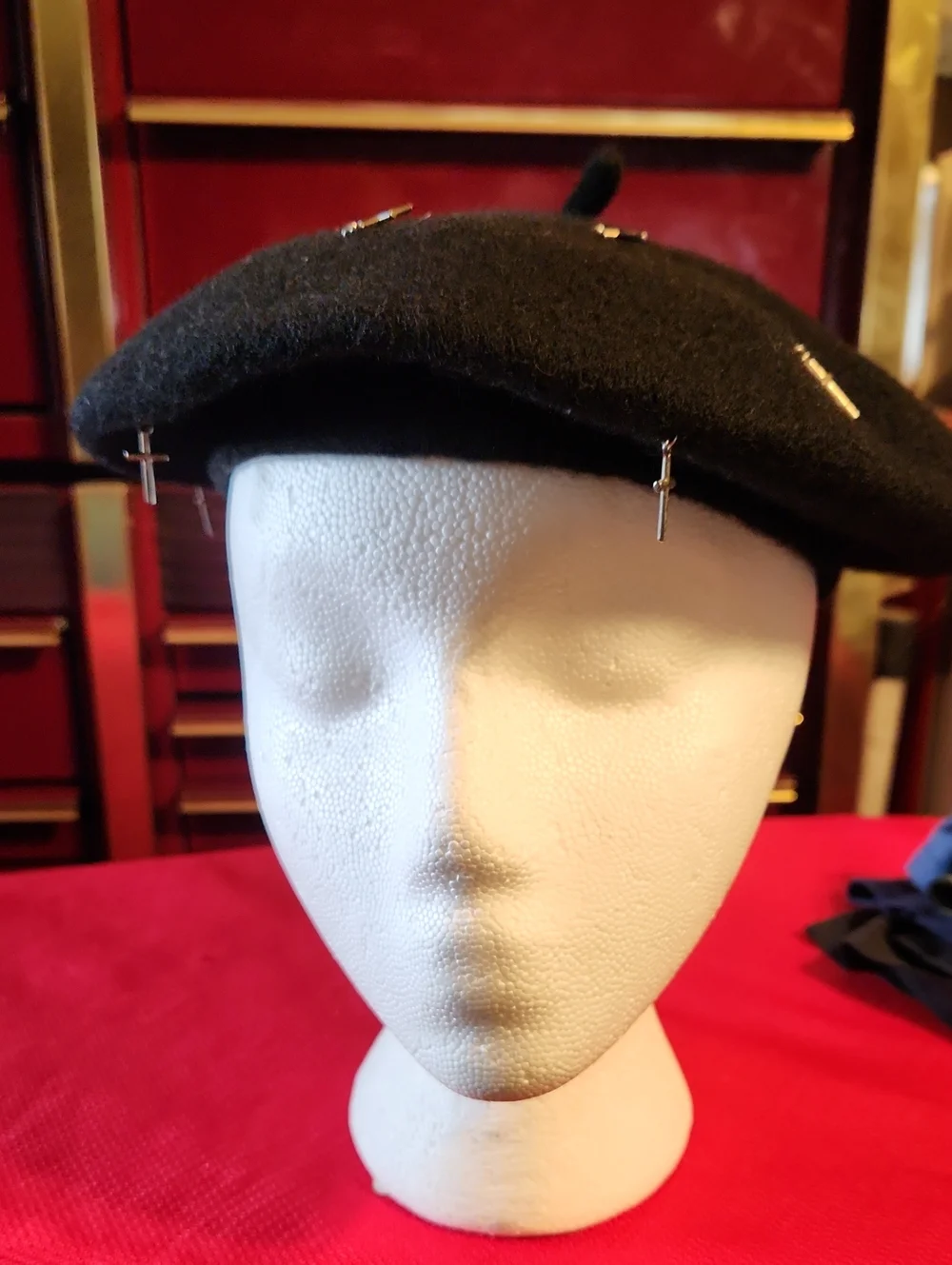 Womans Wool Beret with Cross Pin Accents
